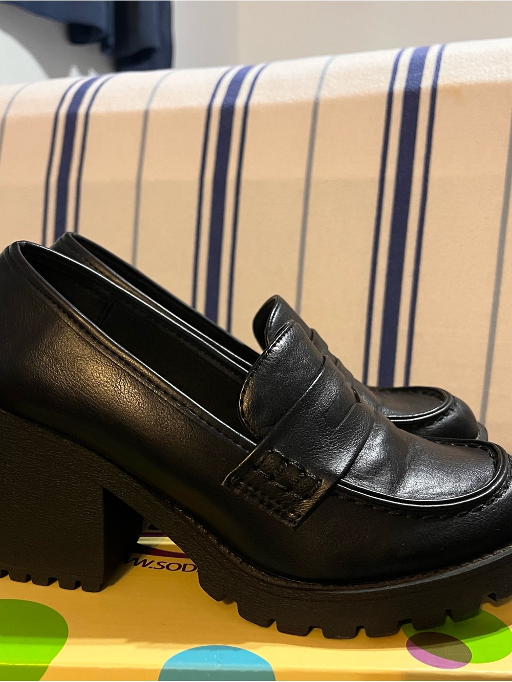 Soda Black Chunky-Heel Loafers